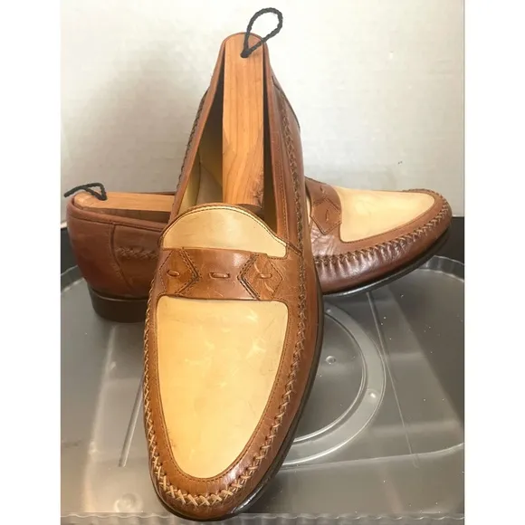 Johnson &amp; Murphy Chestnut/Cream  Leather Slip On Loafer Shoes Men's Size 10.5 M