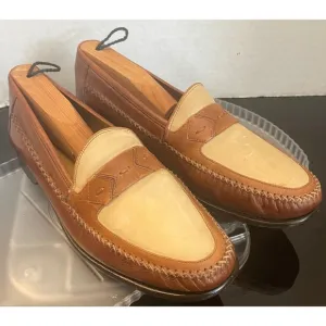 Johnson &amp; Murphy Chestnut/Cream  Leather Slip On Loafer Shoes Men's Size 10.5 M