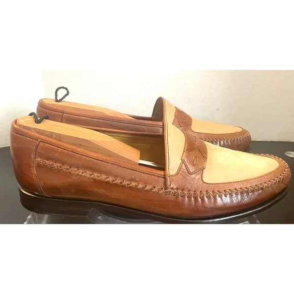 Johnson &amp; Murphy Chestnut/Cream  Leather Slip On Loafer Shoes Men's Size 10.5 M