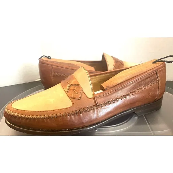 Johnson &amp; Murphy Chestnut/Cream  Leather Slip On Loafer Shoes Men's Size 10.5 M