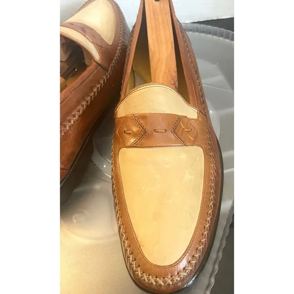 Johnson &amp; Murphy Chestnut/Cream  Leather Slip On Loafer Shoes Men's Size 10.5 M