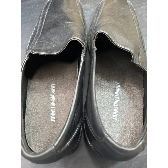 Johnston &amp; Murphy Mens Black Leather Slip-On Loafers Size 13M