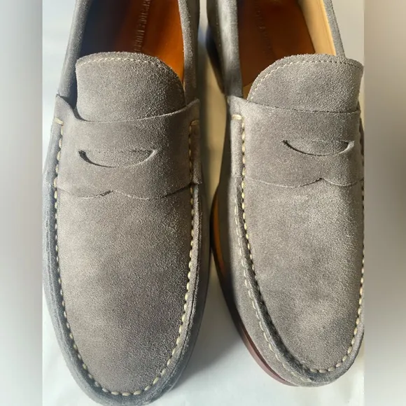 Johnston &amp; Murphy Mens Sz 9 Danbury Penny Loafers Gray Suede Sheepskin Leather