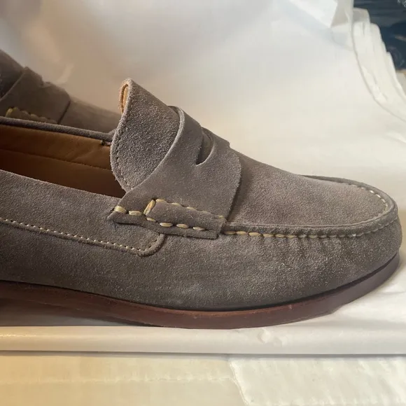 Johnston &amp; Murphy Mens Sz 9 Danbury Penny Loafers Gray Suede Sheepskin Leather