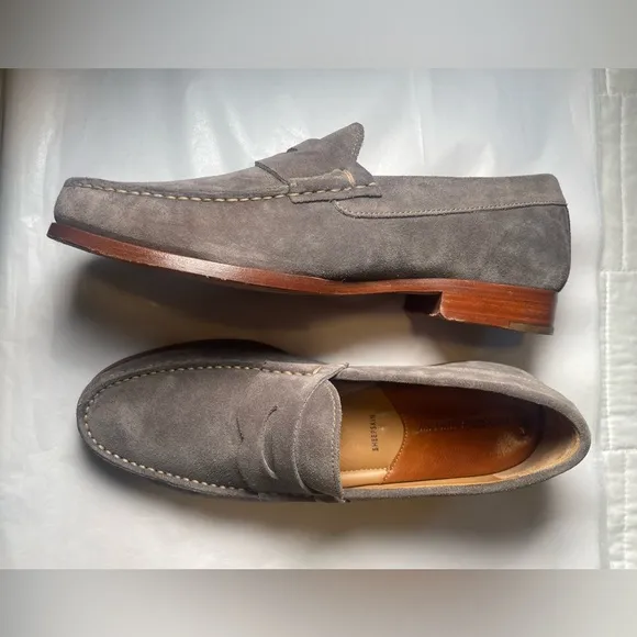 Johnston &amp; Murphy Mens Sz 9 Danbury Penny Loafers Gray Suede Sheepskin Leather