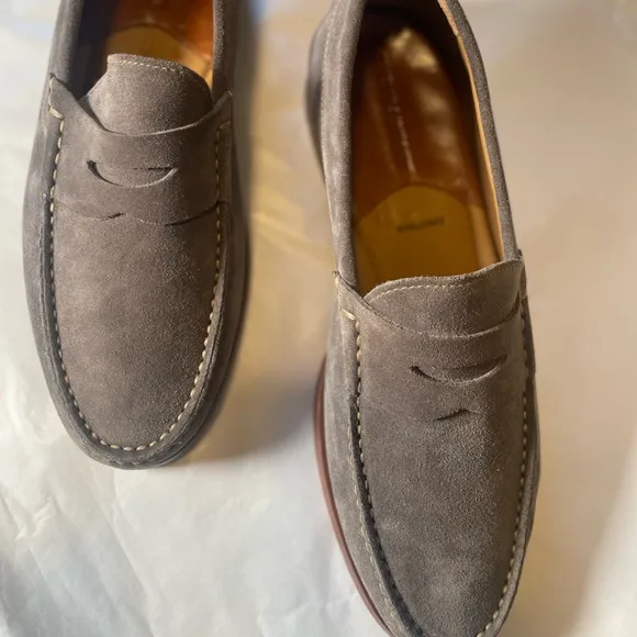 Johnston &amp; Murphy Mens Sz 9 Danbury Penny Loafers Gray Suede Sheepskin Leather