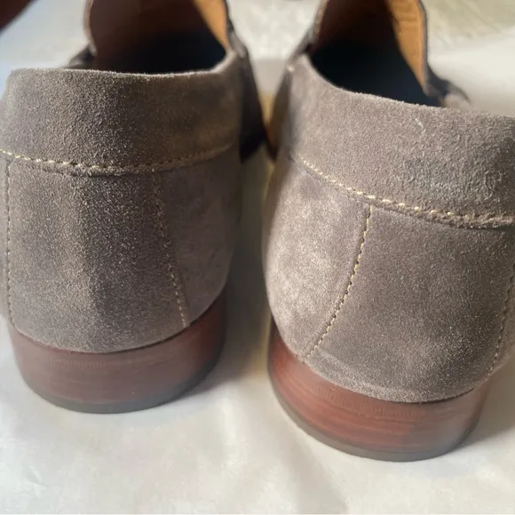 Johnston &amp; Murphy Mens Sz 9 Danbury Penny Loafers Gray Suede Sheepskin Leather