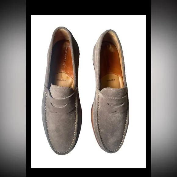 Johnston &amp; Murphy Mens Sz 9 Danbury Penny Loafers Gray Suede Sheepskin Leather