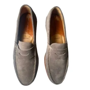Johnston &amp; Murphy Mens Sz 9 Danbury Penny Loafers Gray Suede Sheepskin Leather