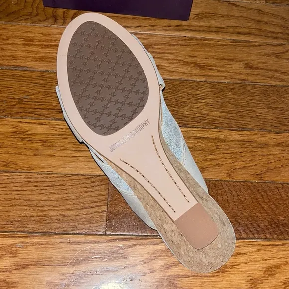 Johnston &amp; Murphy Silver &amp; Gold Leather Marlena Cross Band Wedge Sandals 8.5
