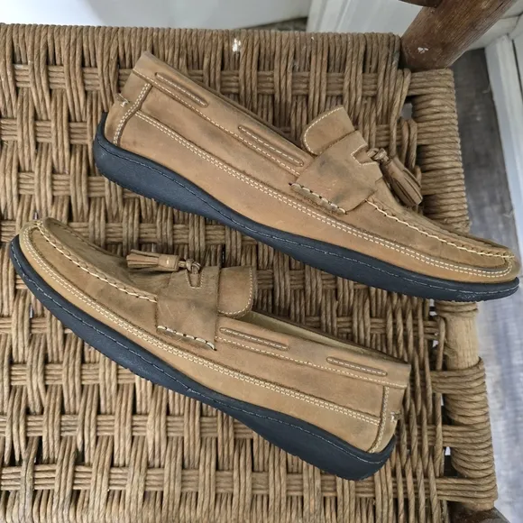 Johnston Murphy sheepskin tassel Loafers mens tan 9M