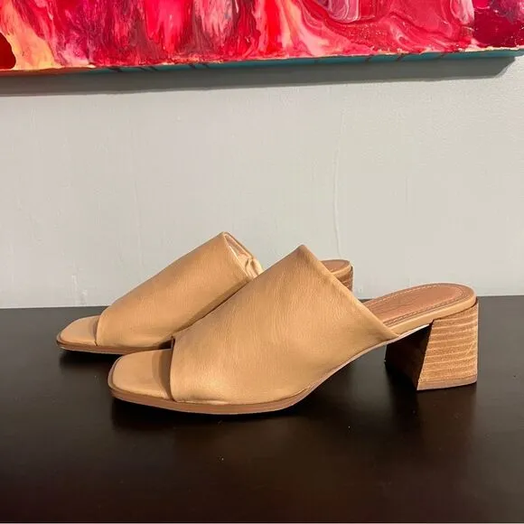 Joie Women’s Olympia Slip On Slide Mule Sandals Size 8, Tan brown block heel