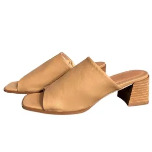 Joie Women’s Olympia Slip On Slide Mule Sandals Size 8, Tan brown block heel