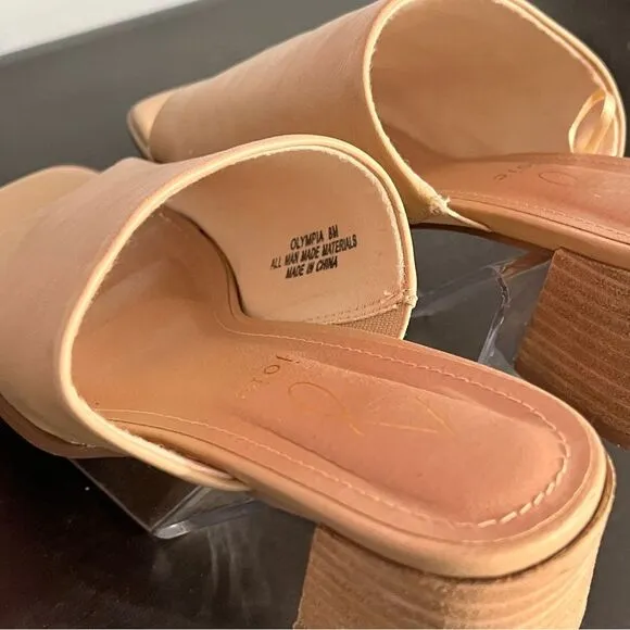 Joie Women’s Olympia Slip On Slide Mule Sandals Size 8, Tan brown block heel