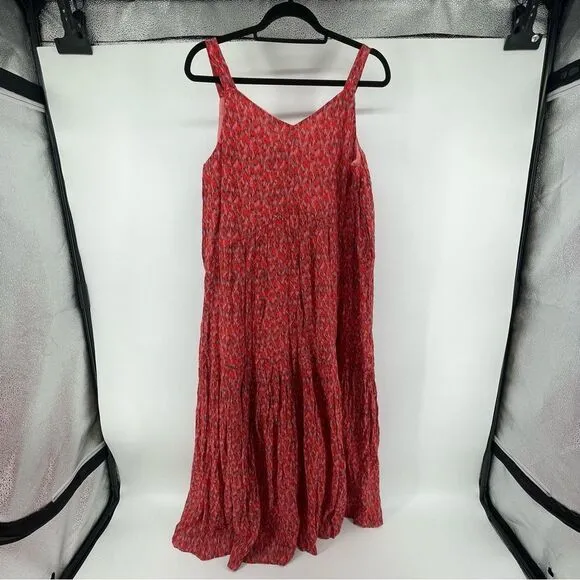 Joie Women’s Tea Rose Leopard Print Sleeveless Cotton Tiered Maxi Dress Large