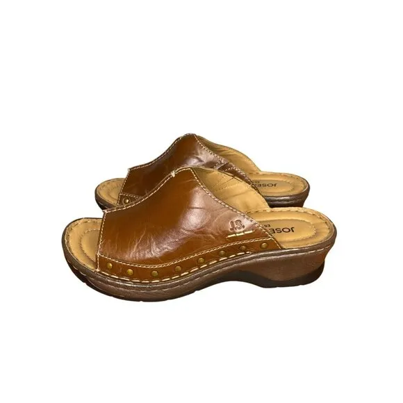 Josef Seibel Catalonia 80 Brandy Leather Mule Slide Sandals Size 6/37 comfort