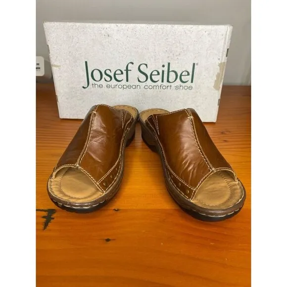 Josef Seibel Catalonia 80 Brandy Leather Mule Slide Sandals Size 6/37 comfort