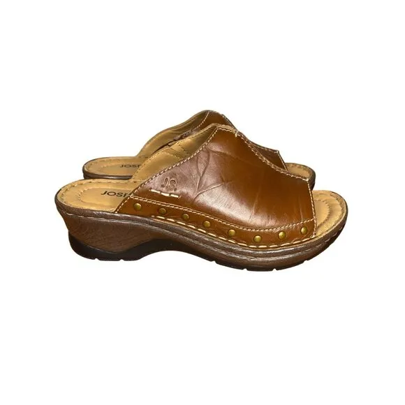 Josef Seibel Catalonia 80 Brandy Leather Mule Slide Sandals Size 6/37 comfort
