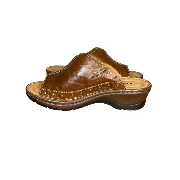 Josef Seibel Catalonia 80 Brandy Leather Mule Slide Sandals Size 6/37 comfort