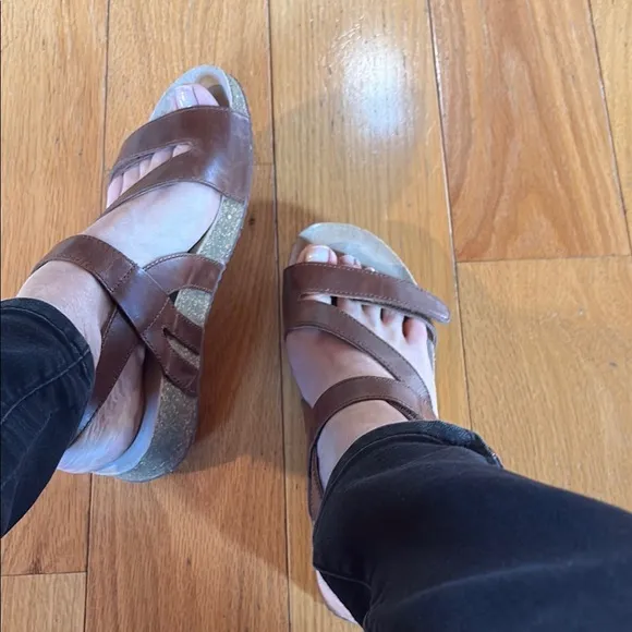 Joseph Seibel Brown Leather Sandals 10 adjustable straps cork footbed comfort 56