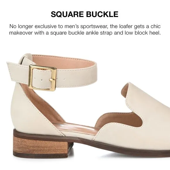 Journee Collection Women's Loreta Buckle Square Toe Loafer Flats Ivory - Size -