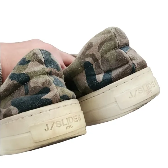 J/SLIDES NYC Harry Camo Suede Platform Slip On Sneakers 7