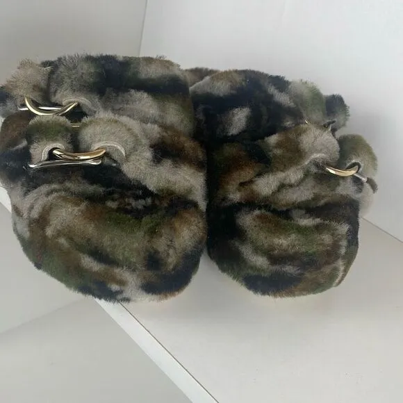 J/SLIDES Genuine Shearling 2 Strap Platform Slide Sandals camouflage 7