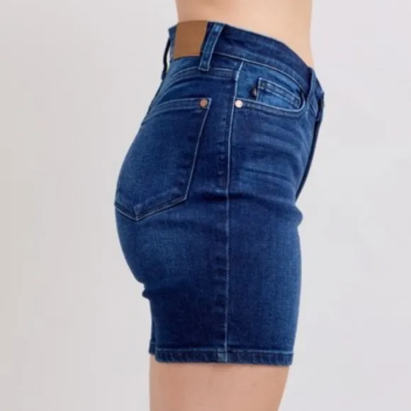 Judy Blue High Rise V-waist Slim Fit Denim Skinny Jean Dark Blue Bermuda Shorts