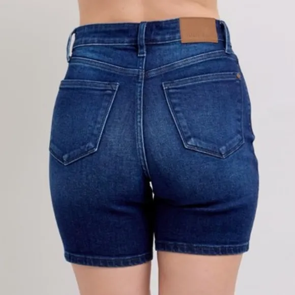 Judy Blue High Rise V-waist Slim Fit Denim Skinny Jean Dark Blue Bermuda Shorts