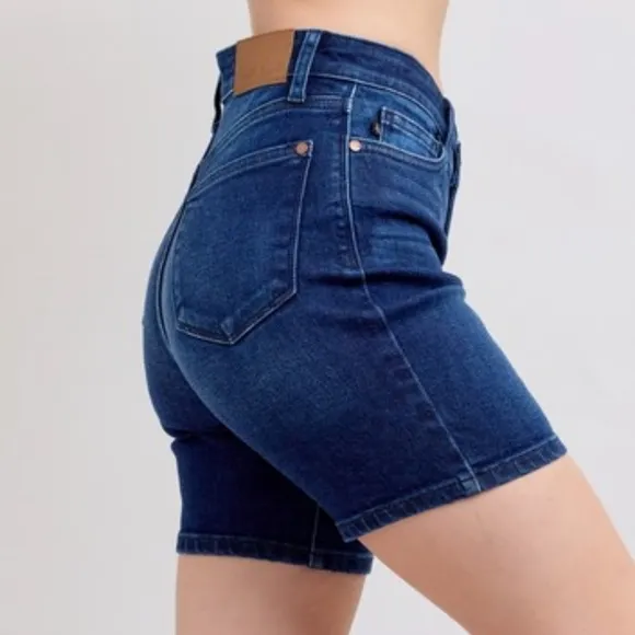 Judy Blue High Rise V-waist Slim Fit Denim Skinny Jean Dark Blue Bermuda Shorts