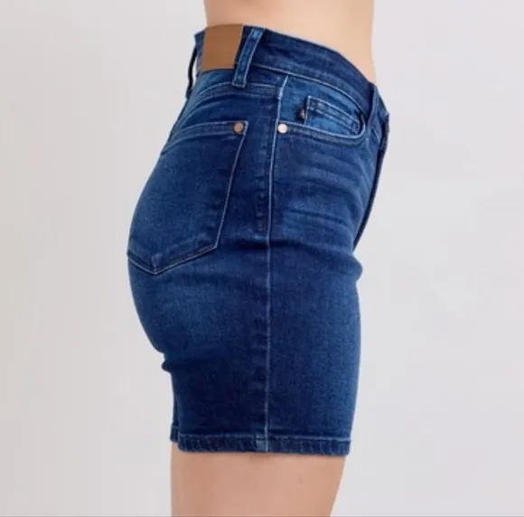 Judy Blue High Rise V-waist Slim Fit Denim Skinny Jean Dark Blue Bermuda Shorts