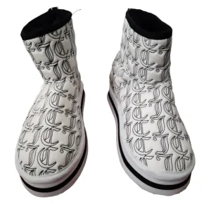 Juicy Couture Black Boots Size 7 fur lined womens white lightweight high logo