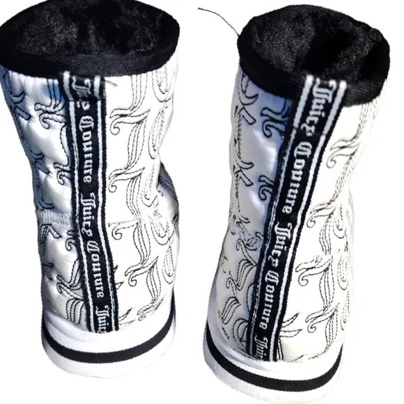Juicy Couture Black Boots Size 7 fur lined womens white lightweight high logo
