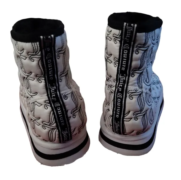 Juicy Couture Black Boots Size 7 fur lined womens white lightweight high logo