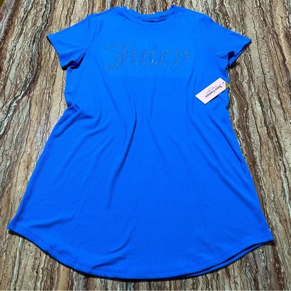 Juicy Couture Pisces Blue Medium Ribbed Logo Embellished Sleep Shirt NWT