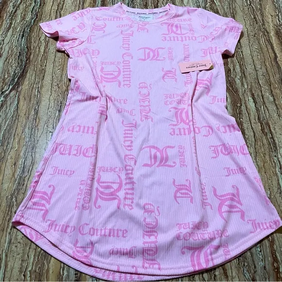 Juicy Couture Women’s Medium Pink Gothic Logo Ribbed Sleep Shirt NWT