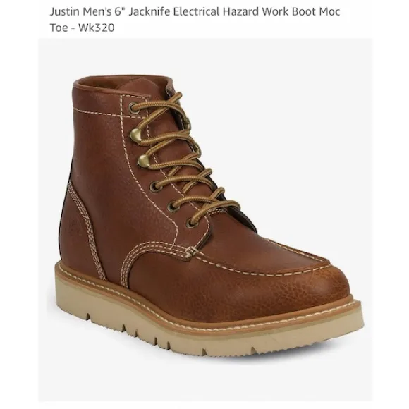 Justin Boots Jacknife WK320 EH 6” Lace Up Chukka Brown Moc Toe Work Boot 12 Rare