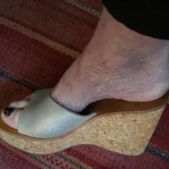 K Jacques St Tropez Silver Leather Cork Platform Slides