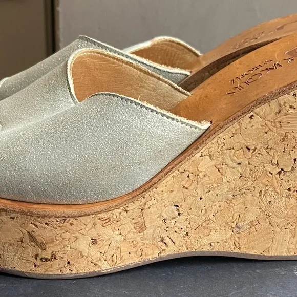 K Jacques St Tropez Silver Leather Cork Platform Slides
