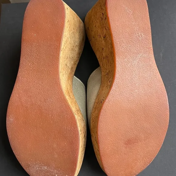 K Jacques St Tropez Silver Leather Cork Platform Slides