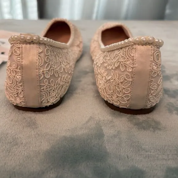 Kailee P. Shoes Womens 10 Ivory Crochet Lace Pearl Trim Ballet Flats /Dust Bag