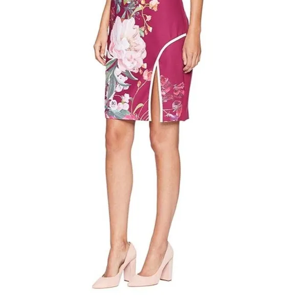 Kalena Serenity Side Slit Pencil Skirt in Maroon