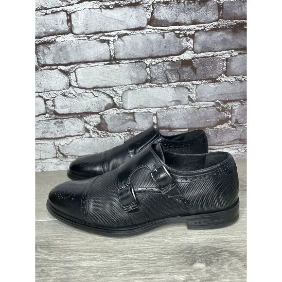 KARL LAGERFELD Black Leather Double Monk Strap Loafers Shoes Men 11.5M US/44.5EU