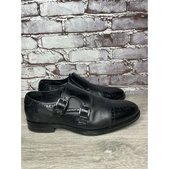 KARL LAGERFELD Black Leather Double Monk Strap Loafers Shoes Men 11.5M US/44.5EU