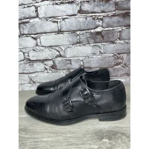 KARL LAGERFELD Black Leather Double Monk Strap Loafers Shoes Men 11.5M US/44.5EU