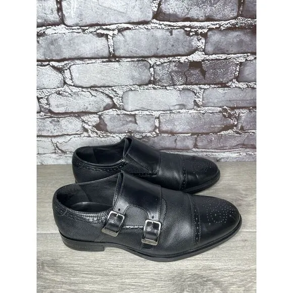 KARL LAGERFELD Black Leather Double Monk Strap Loafers Shoes Men 11.5M US/44.5EU