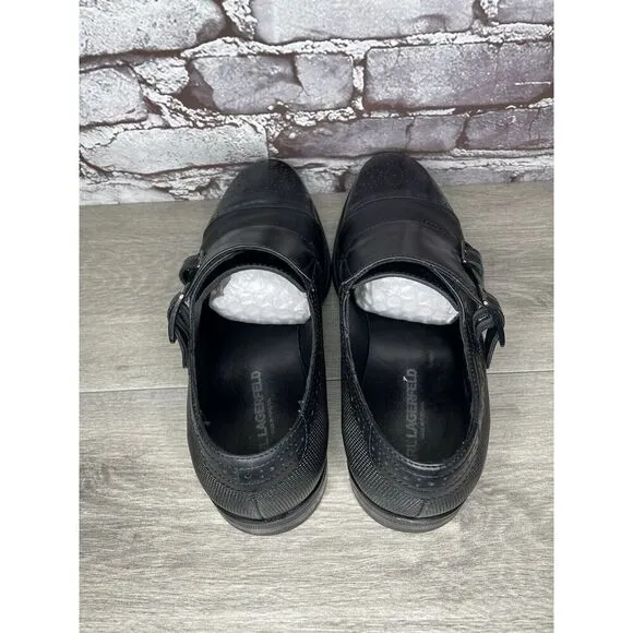 KARL LAGERFELD Black Leather Double Monk Strap Loafers Shoes Men 11.5M US/44.5EU