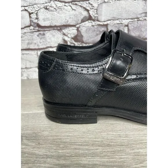 KARL LAGERFELD Black Leather Double Monk Strap Loafers Shoes Men 11.5M US/44.5EU