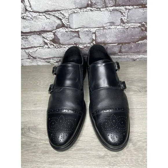 KARL LAGERFELD Black Leather Double Monk Strap Loafers Shoes Men 11.5M US/44.5EU