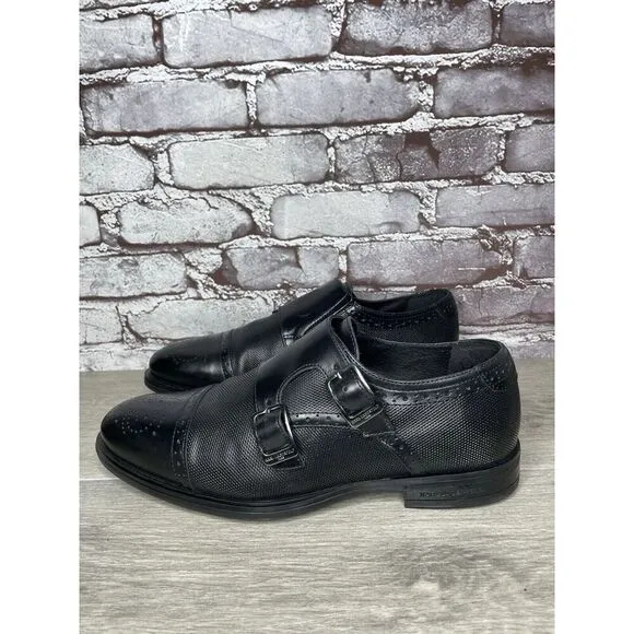 KARL LAGERFELD Black Leather Double Monk Strap Loafers Shoes Men 11.5M US/44.5EU